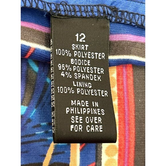 Y2K I.N. Studio Black Halter Multicolored Peacock Print Asymmetrical Hem Size 12 - Picture 6 of 7